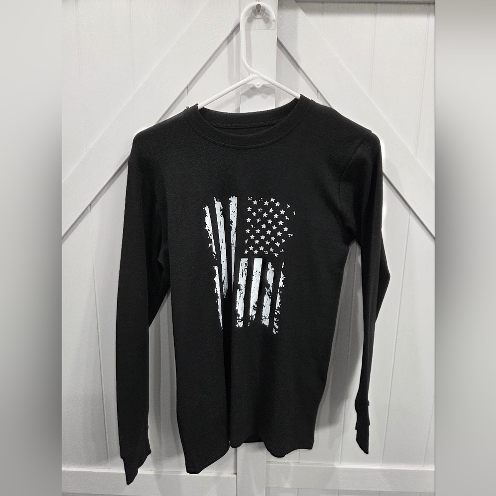 Black Long Sleeve Kids Shirt with Silver Graphic